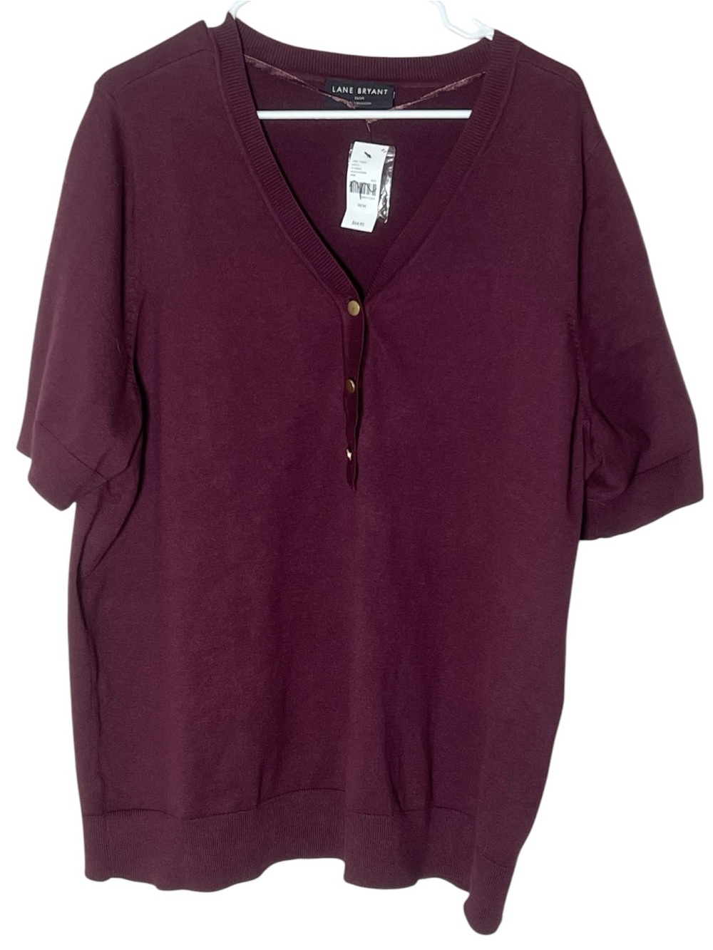 Lane Bryant maroon ½ snap front short sleeve knit blouse size 22/24 NWT
